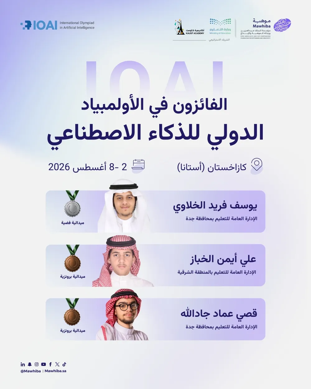 المواهب السعودية تحصد ثلاث ميداليات في أولمبياد كازاخستان للذكاء الاصطناعي