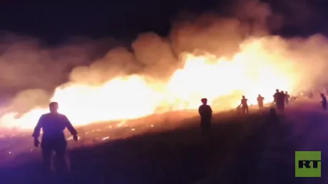 سوريا.. حريق ضخم يلتهم مساحات زراعية غرب محافظة دير الزور (فيديو)